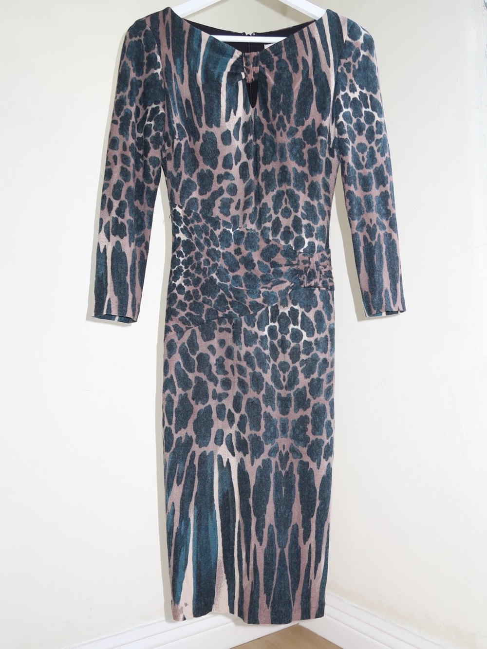 Cache Taupe and Teal Animal Print Midi Dress
